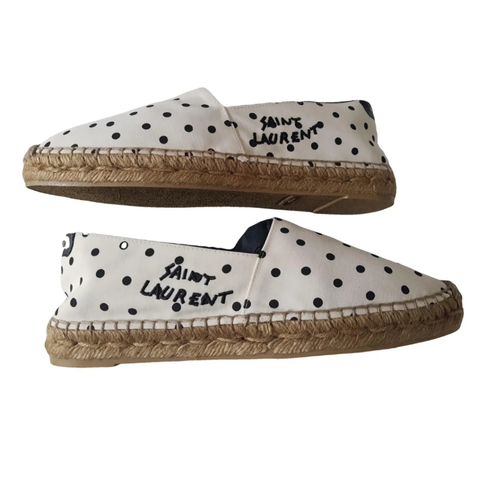 Nwt. Saint Laurent signature espadrilles cream and black pokadots W/Box - Picture 2 of 13